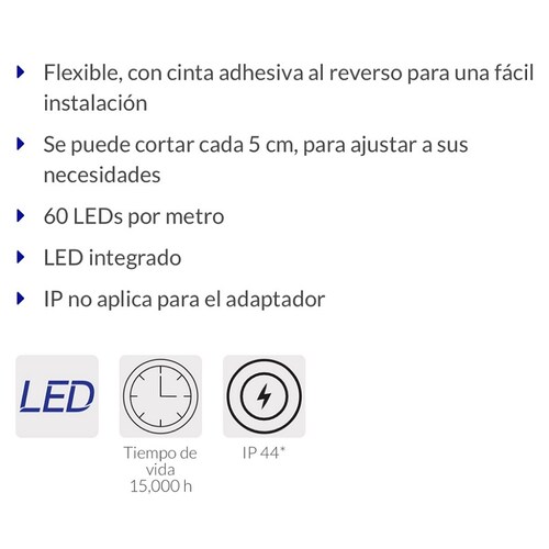 Luces Tira de LED para interior y exterior, 5 m, 18 W, 2700K - 60 LEDs por metro TIR-002L VOLTECK