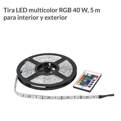Tira LED 5 m 40 W para interior y exterior multicolor RGB, Tiras LED, 46370