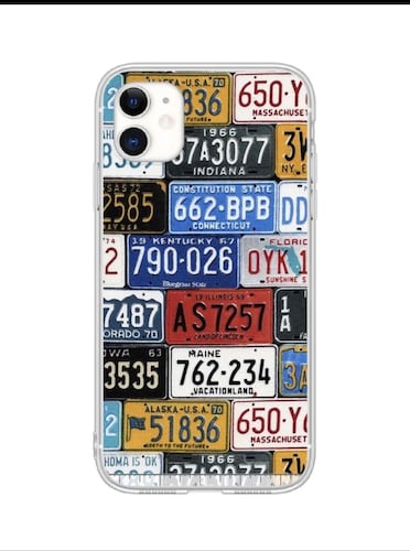CARCASA CASE FUNDA PARA IPHONE PRO MAX DISEÑO DE PLACAS DE AUTOS MULTICOLOR.