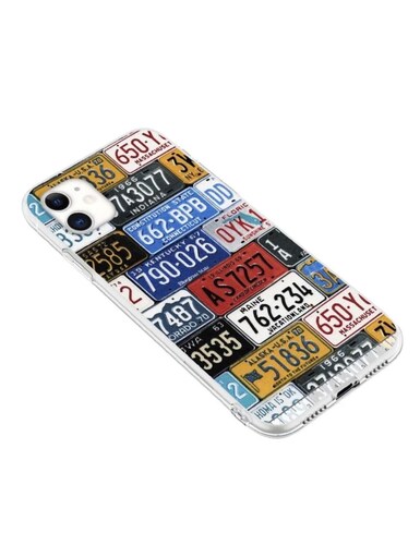 CARCASA CASE FUNDA PARA IPHONE PRO MAX DISEÑO DE PLACAS DE AUTOS MULTICOLOR.