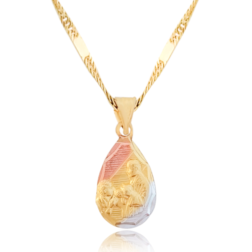 Medalla (Sin Cadena) Oro 18k Laminado #080 Forma Gota Primera Comunión Estilo Florentino Alto 1.5 cm Diámetro 1 cm.