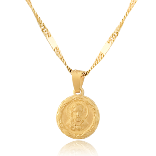  Medalla (Sin Cadena) Oro 18k Laminado #088 Forma Circular Sagrado Corazón de Jesús realzado bordes y fondo detalles tallados Alto 1.3 cm diámetro 1.3 cm