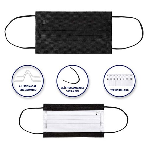 CUBREBOCAS HOKINS COLOR NEGRO 50 PZ TERMOSELLADO CALIDAD PREMIUM GRADO QUIRURGICO REGISTRO COFEPRIS SSA 0341C2021
