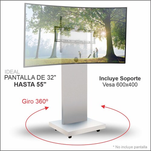 Soporte para TV de 32 hasta 55 pulgadas en pedestal con ruedas Blanco Gloss