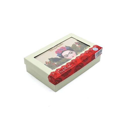 Cartera Doble Cierre Frida Kahlo Cartoon Original Color Rojo.