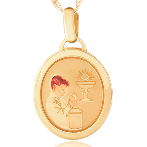 Medalla (Sin Cadena) Oro 18k Laminado #090 Forma Circular Niño Primera Comunión Alto 2 cm Diámetro 1.7 cm 