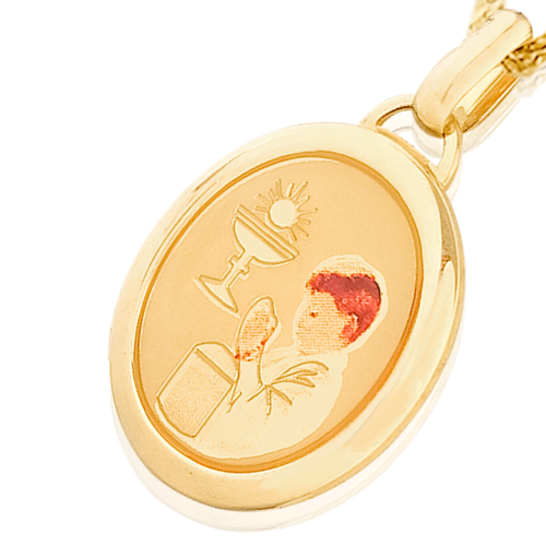 Medalla (Sin Cadena) Oro 18k Laminado #090 Forma Circular Niño Primera Comunión Alto 2 cm Diámetro 1.7 cm 