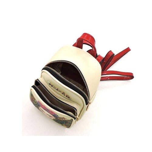 Mini Mochila Frida Kahlo Cartoon Backpack Original Color beige con rojo.