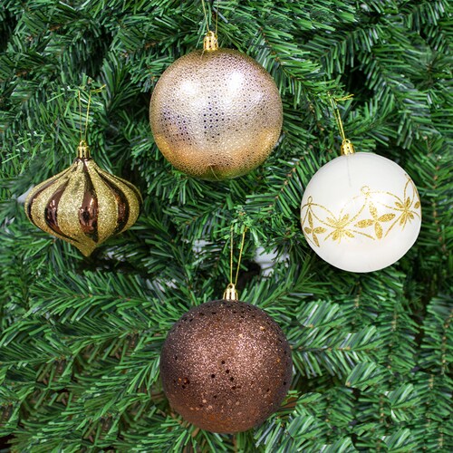 Esferas Navideñas De Plástico Grandes 10cm 20 Pzs Blanco Dorado Cafe