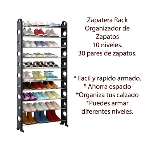 Rack Zapatera Rack 30 pares 10 Niveles Organizador Mueble Facil Armado Rack 