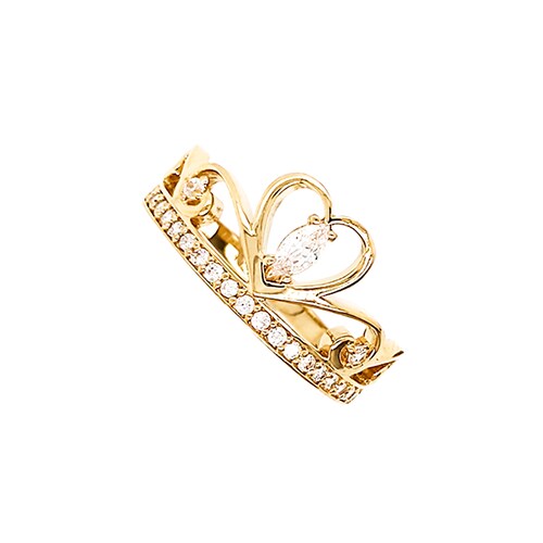 Anillo para Dama con Diseño de Corona con Corazón y Circonias elaborado de Oro macizo de 14 K + Obsequio
