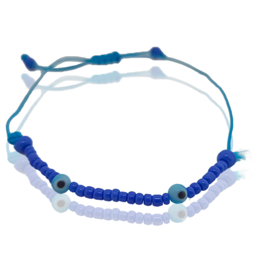 Pulsera Tejido #492 Artesanal Cuarzo Azul Perla Azul Claro con Blanco Negro 13 cm Largo Ancho 2.7 cm