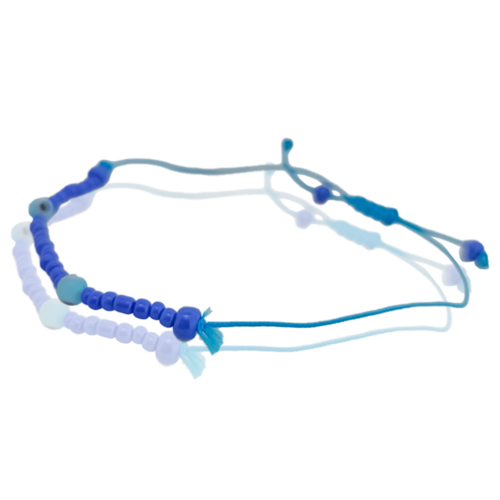 Pulsera Tejido #492 Artesanal Cuarzo Azul Perla Azul Claro con Blanco Negro 13 cm Largo Ancho 2.7 cm