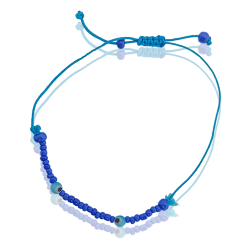 Pulsera Tejido #492 Artesanal Cuarzo Azul Perla Azul Claro con Blanco Negro 13 cm Largo Ancho 2.7 cm