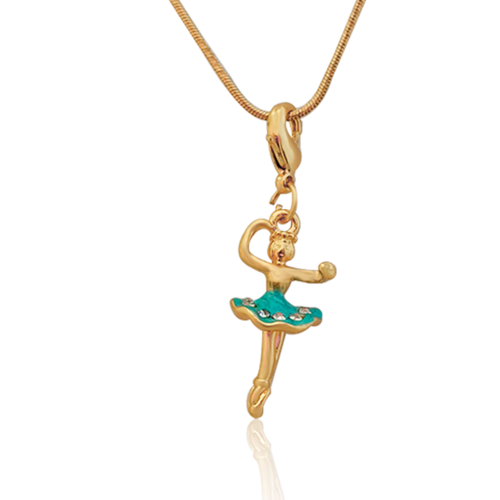 Dije Oro 18k Laminado #115 Bailarina Ballet con Vestido azul con Piedra 3.7 cm Largo Ancho .9 cm