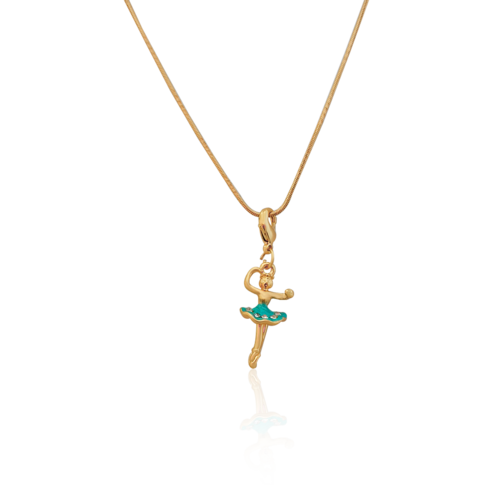 Dije Oro 18k Laminado #115 Bailarina Ballet con Vestido azul con Piedra 3.7 cm Largo Ancho .9 cm