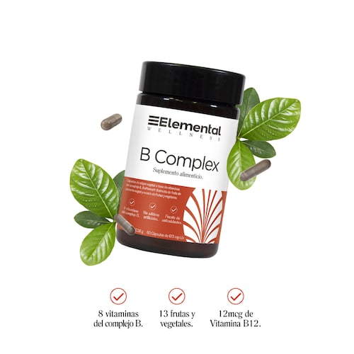 B COMPLEX | Complejo B 60 cápsulas de 673mg c/u | 40.38g | 8 vitaminas del complejo B | Sin aditivos| Fuente de antioxidantes | Bioperine