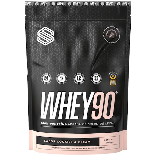 Proteína Whey 90 SS, proteína aislada en polvo, 31 porciones, Sabor cookies and cream, 900g