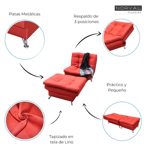 Sillón Reclinable con Ottoman Sofa cama individual tapizados en Lino Shedron
