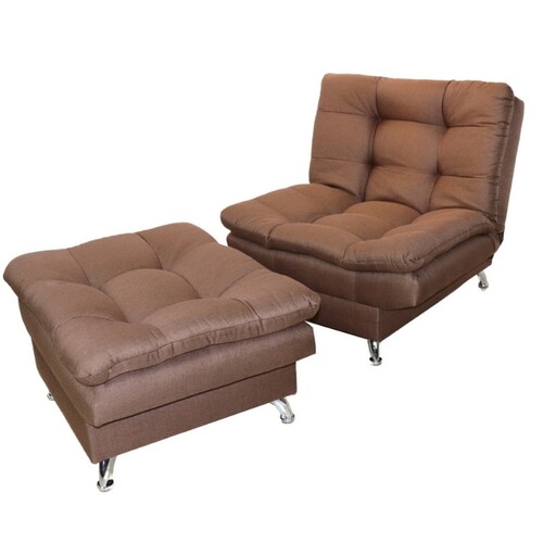 Sofá Reclinable Individual Sillón y Taburete tapizado en Lino Chocolate