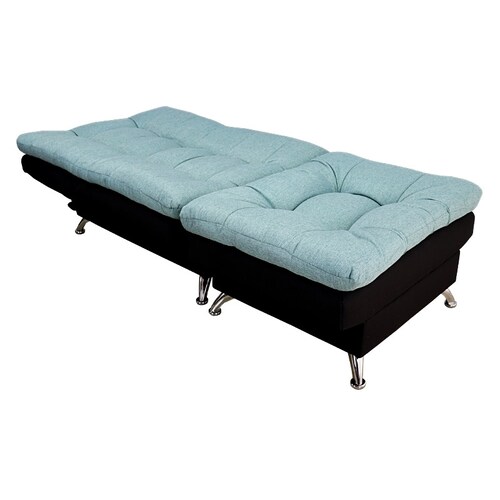 Sillón y Taburete Moderno Futón Individual tapiz Lino Negro y Turquesa