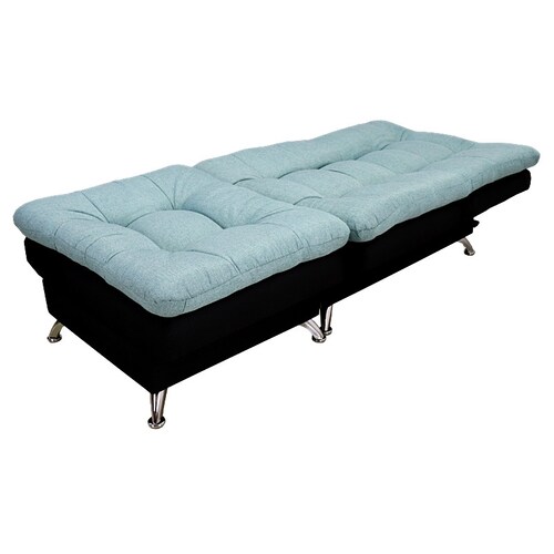 Sillón y Taburete Moderno Futón Individual tapiz Lino Negro y Turquesa