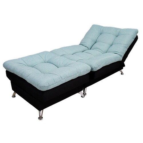 Sillón y Taburete Moderno Futón Individual tapiz Lino Negro y Turquesa