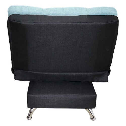 Sillón y Taburete Moderno Futón Individual tapiz Lino Negro y Turquesa