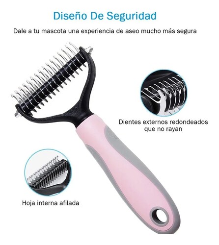 Cepillo Deslanador Depelo Para Perros Evita Los Nudos Rosa