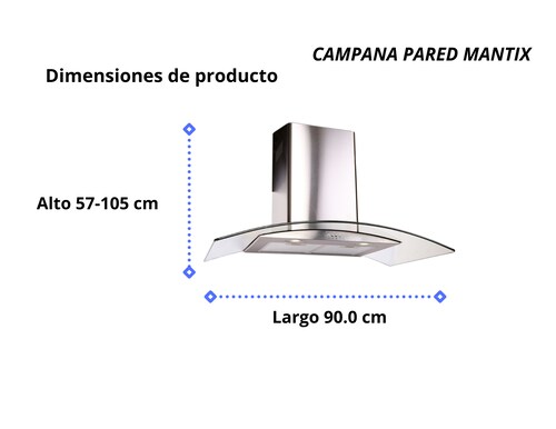 Campana Mantix 90cms Cristal Curvo Tipo Pared Control Electrico