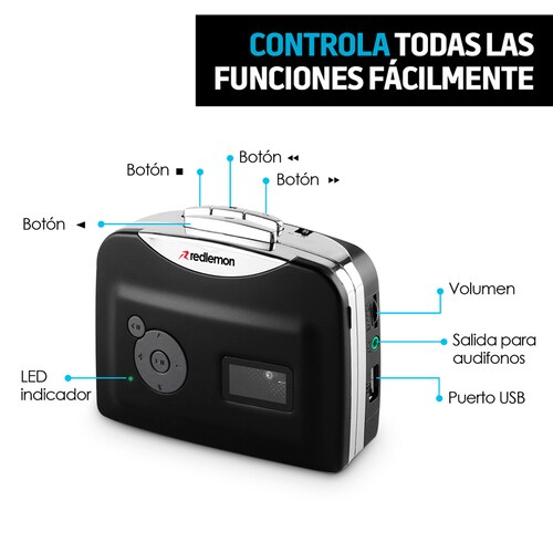 Reproductor y Convertidor de Casetes a MP3 Audífonos Redlemon
