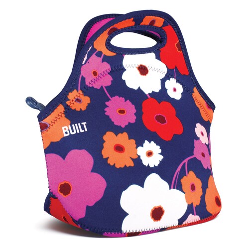 Bolsa de Almuerzo Built de 1 Pieza color Azul Marino y Diseño con Flores hecha de Neopreno, Material de Alto Rendimiento