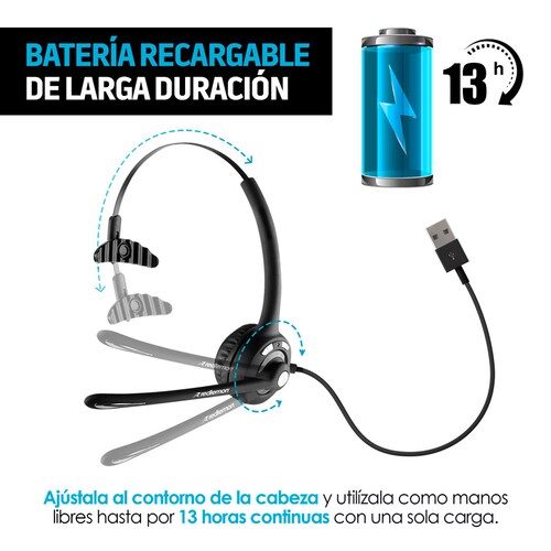 Diadema Con Micrófono Bluetooth Tipo Call-Center Gaming Redlemon