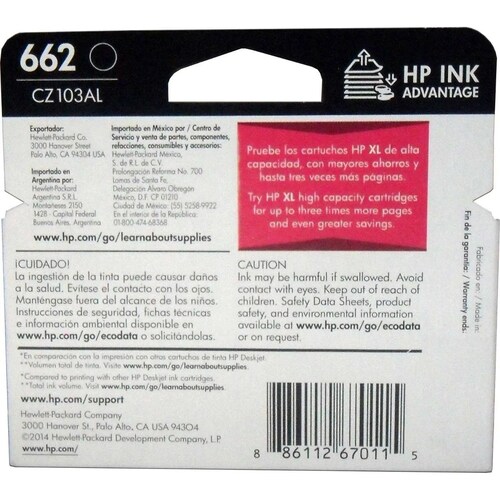 Cartucho Tinta Hp 662 Negro Cz103al Original 1515 3545 4646.
