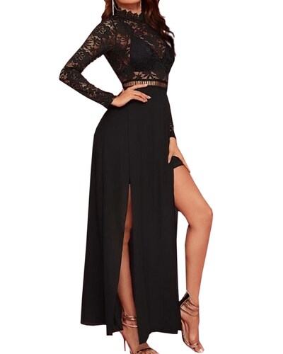 Maxi Vestido Largo Elegante Sexi de Encaje para Fiesta Dama