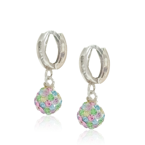 Arracadas Plata .925 #009 con CIrconia Multicolor Alto 1.6 cm Diámetro .9 cm