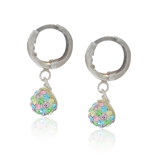 Arracadas Plata .925 #009 con CIrconia Multicolor Alto 1.6 cm Diámetro .9 cm