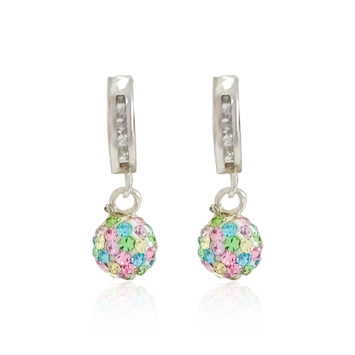 Arracadas Plata .925 #009 con CIrconia Multicolor Alto 1.6 cm Diámetro .9 cm