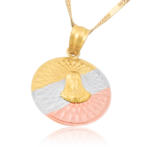 Medalla (Sin Cadena) Oro 18k Laminado #265 Forma Circular Sagrado Corazón de Jesús Destalles Estilo Florentino Alto 2.4 cm Diámetro 1.6 cm