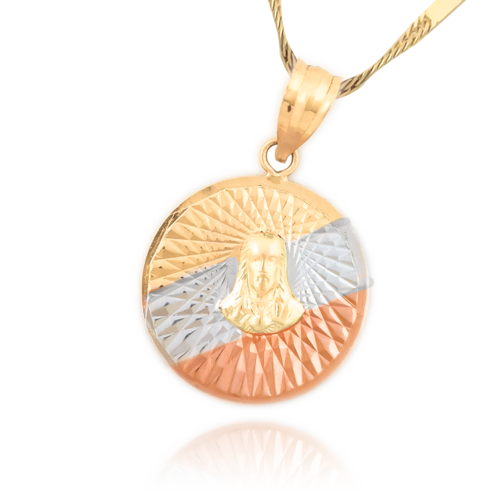 Medalla (Sin Cadena) Oro 18k Laminado #265 Forma Circular Sagrado Corazón de Jesús Destalles Estilo Florentino Alto 2.4 cm Diámetro 1.6 cm