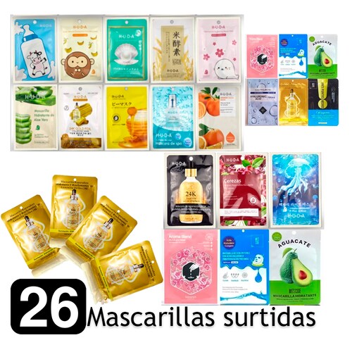 26 Mascarillas Mixto Coreanas Surtidos Cuidado Facial