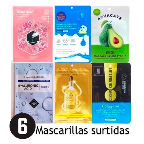 6 Mascarillas Mixto Coreanas Surtidos Cuidado Facial