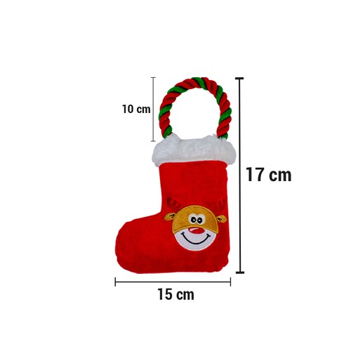 Bota Navideña Reno Juguete Peluche Chillon Para Mascotas Sonido