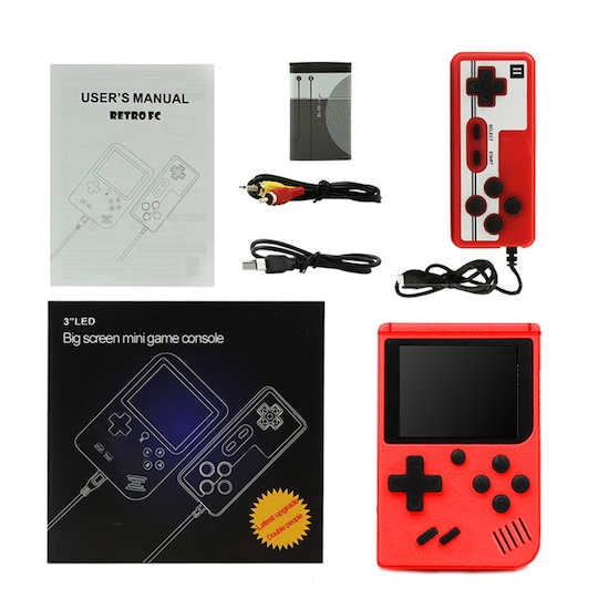 Consola Retro Portátil De 3″ – Roja, Con Juegos Variados, Batería 1020 MAh, Conexión TV, Para Niños Y Adultos