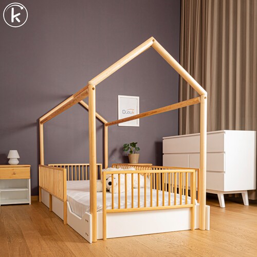 DUDUK Cama Casa Montessori de Madera con Barandales