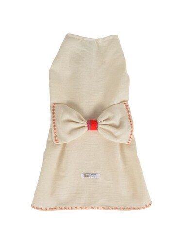 Vestido de Manta con detalle de bordados y un moño estilo mexicano para mascotas color Beige marca El Rebozo de Dolce