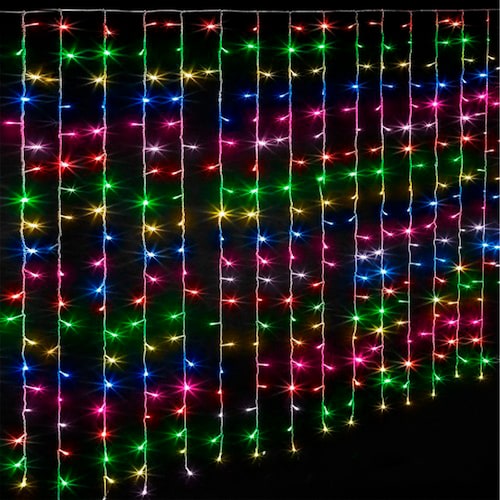 Cortina Decorativa Luz Led Multicolor 800 Focos 3x3 m Fija Cable Transparente