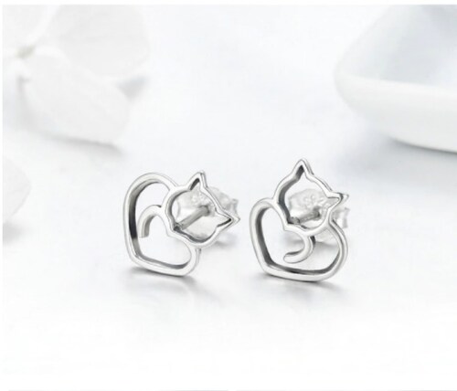 Juego De Collar, Aretes y Anillo Gato  Plata 925 Amour