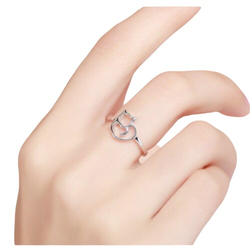 Juego De Collar, Aretes y Anillo Gato  Plata 925 Amour