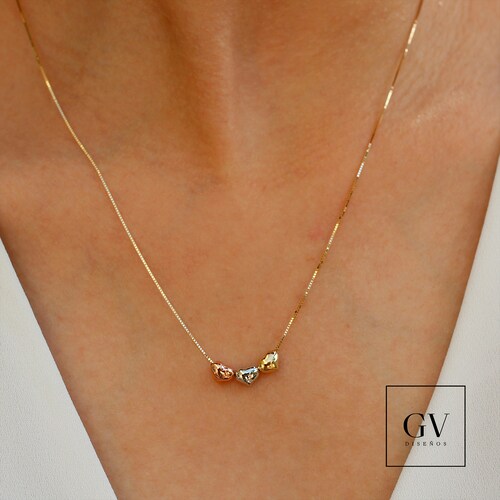 Collar Corazones transversales Oro Florentino de Oro 14 Kilates